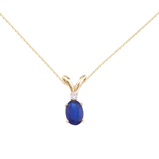 14K Yellow Gold Oval Sapphire and Diamond Pendant