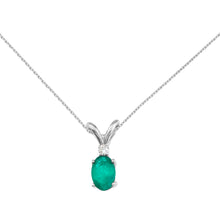  14K White Gold Oval Emerald and Diamond Pendant