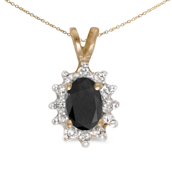 14k Yellow Gold Oval Onyx And Diamond Pendant