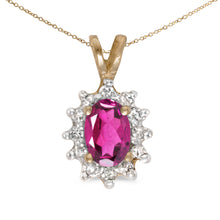  14k Yellow Gold Oval Pink Topaz And Diamond Pendant