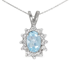  14k White Gold Oval Aquamarine And Diamond Pendant