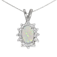  10k White Gold Oval Opal And Diamond Pendant