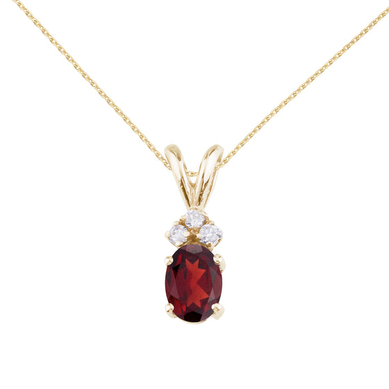 14K Yellow Gold Oval Garnet and Diamond Pendant