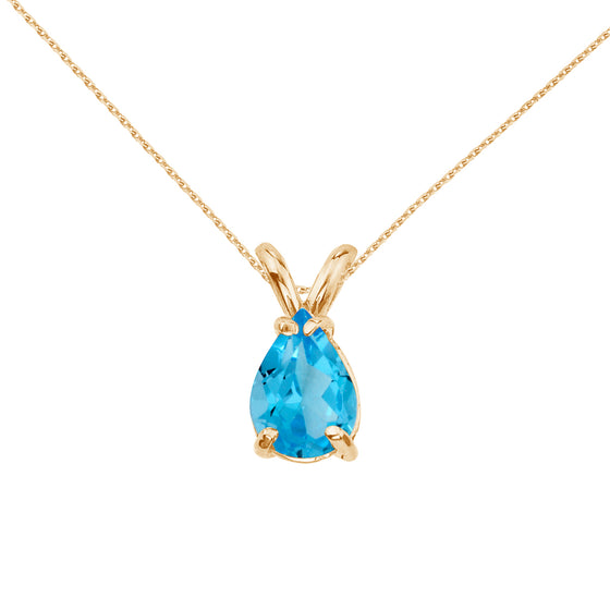 14K Yellow Gold Pear Blue Topaz Pendant