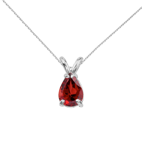 14K White Gold Pear Garnet Pendant