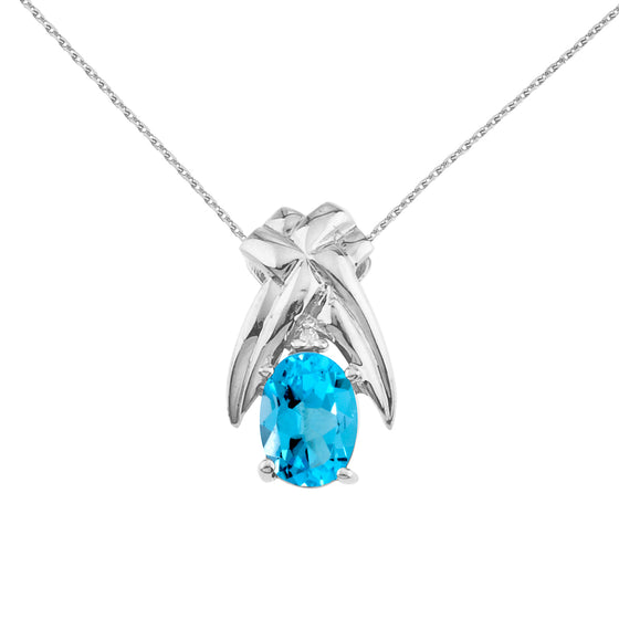 14K White Gold Oval Blue Topaz and Diamond Pendant