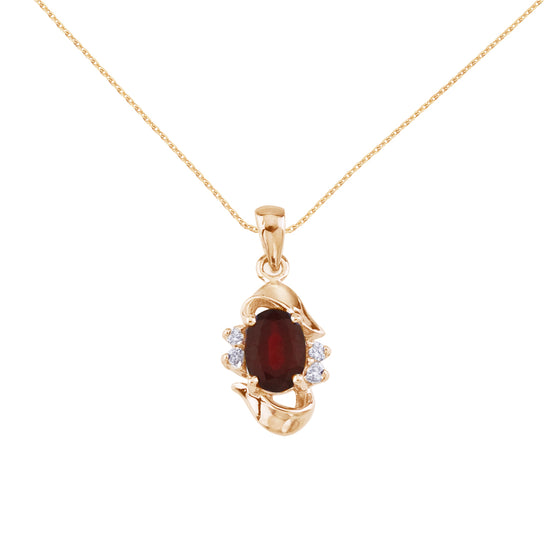 14K Yellow Gold Oval Garnet and Diamond Pendant