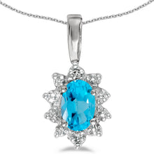  14k White Gold Oval Blue Topaz And Diamond Pendant