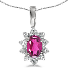  14k White Gold Oval Pink Topaz And Diamond Pendant