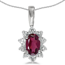  14k White Gold Oval Rhodolite Garnet And Diamond Pendant