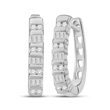  10k White Gold Womens Baguette Diamond Hoop Earrings 1/4 Cttw