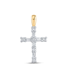  10k Yellow Gold Womens Round Baguette Diamond Cross Pendant 1/4 Cttw