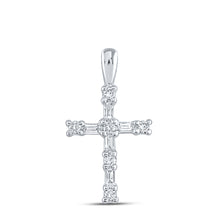  10k White Gold Womens Round Baguette Diamond Cross Pendant 1/4 Cttw
