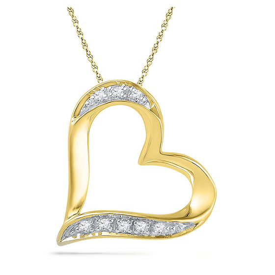 10k Yellow Gold Womens Round Diamond Heart Pendant .03 Cttw
