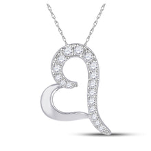  10k White Gold Womens Round Diamond Heart Pendant 1/12 Cttw