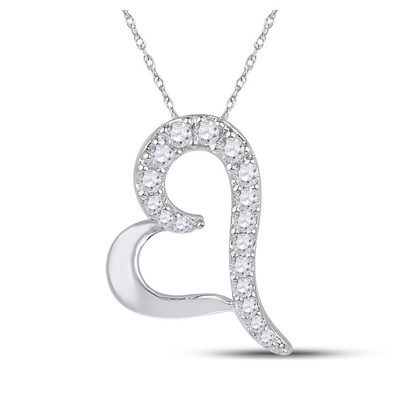10k White Gold Womens Round Diamond Heart Pendant 1/12 Cttw