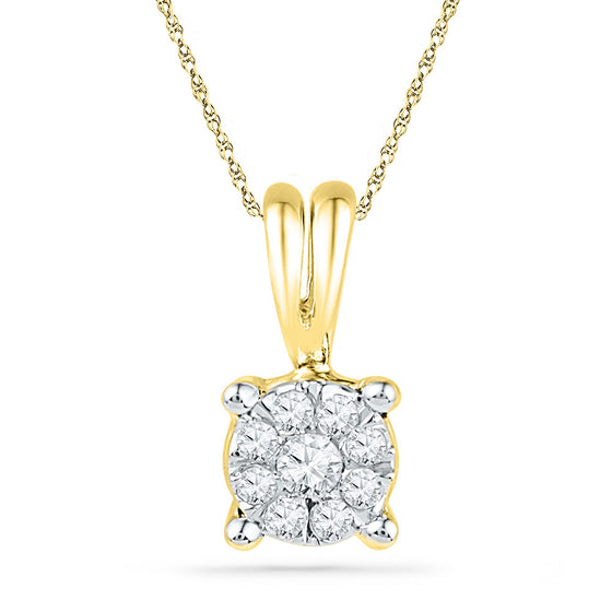 10k Yellow Gold Womens Round Diamond Cluster Pendant 1/12 Cttw