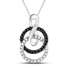  10k White Gold Womens Round Black Color Enhanced Diamond Double Circle Pendant 1/5 Cttw