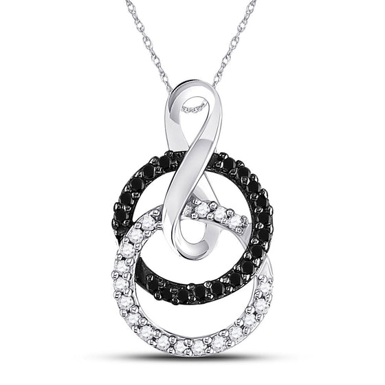 10k White Gold Womens Round Black Color Enhanced Diamond Double Circle Pendant 1/5 Cttw