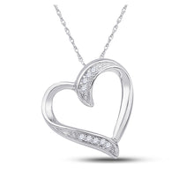  10k White Gold Womens Round Diamond Heart Outline Pendant .03 Cttw