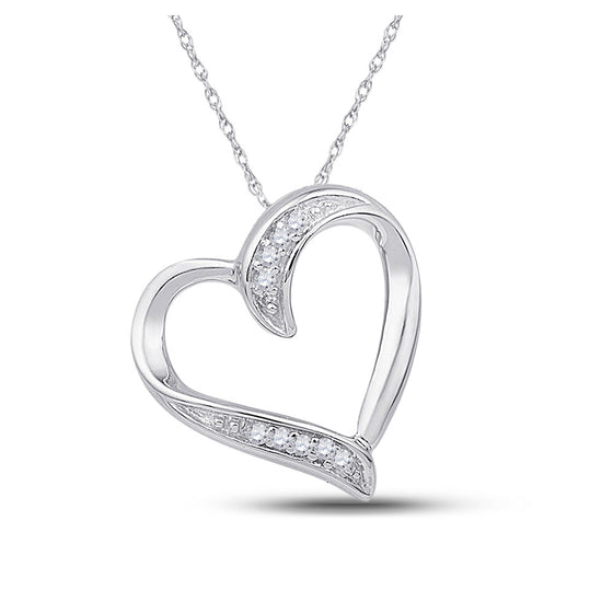 10k White Gold Womens Round Diamond Heart Outline Pendant .03 Cttw