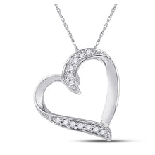 10k White Gold Womens Round Diamond Heart Pendant 1/20 Cttw