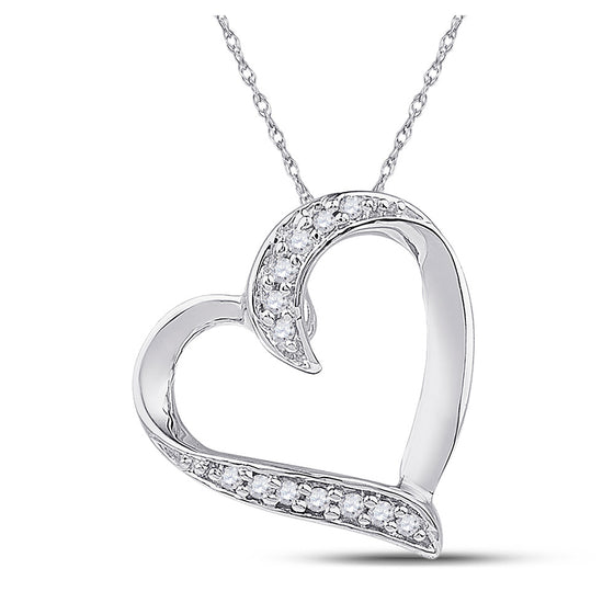 10k White Gold Womens Round Diamond Heart Pendant 1/20 Cttw