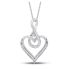  10k White Gold Womens Round Diamond Infinity Heart Pendant 1/20 Cttw