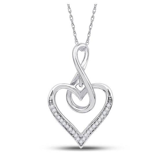 10k White Gold Womens Round Diamond Infinity Heart Pendant 1/20 Cttw
