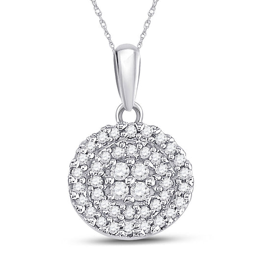 10k White Gold Womens Round Diamond Circle Cluster Pendant 1/4 Cttw