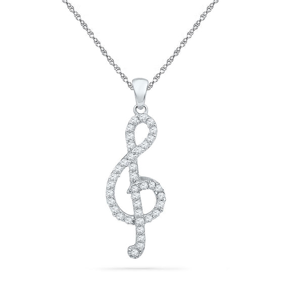 10k White Gold Womens Round Diamond Treble Clef Music Pendant 1/3 Cttw