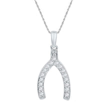  10k White Gold Womens Round Diamond Lucky Wishbone Fortune Pendant 1/6 Cttw