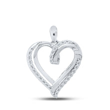  10k White Gold Womens Round Diamond Heart Pendant 1/10 Cttw