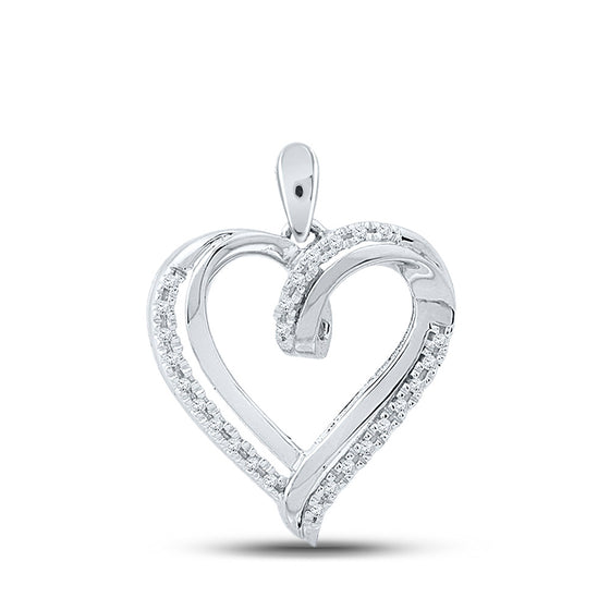 10k White Gold Womens Round Diamond Heart Pendant 1/10 Cttw