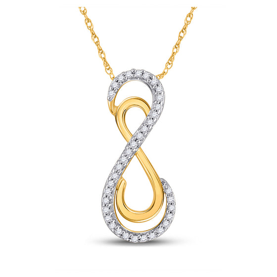 10k Yellow Gold Womens Round Diamond Vertical Double Infinity Pendant 1/10 Cttw