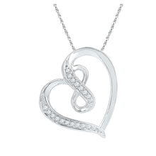  10k White Gold Womens Round Diamond Heart Infinity Pendant 1/20 Cttw
