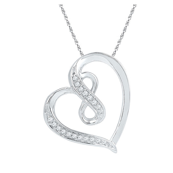 10k White Gold Womens Round Diamond Heart Infinity Pendant 1/20 Cttw