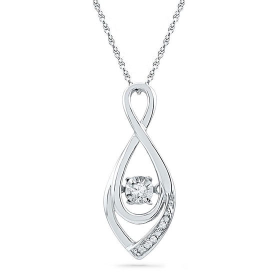 10k White Gold Womens Round Diamond Moving Twinkle Solitaire Teardrop Pendant 1/20 Cttw