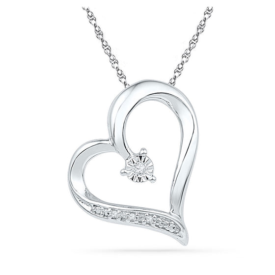 10k White Gold Womens Round Diamond Heart Pendant .01 Cttw