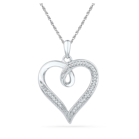 10k White Gold Womens Round Diamond Heart Pendant 1/10 Cttw
