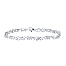  Sterling Silver Womens Round Diamond Mom Heart Link Bracelet .03 Cttw