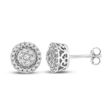  10k White Gold Womens Round Diamond Flower Cluster Earrings 1/4 Cttw