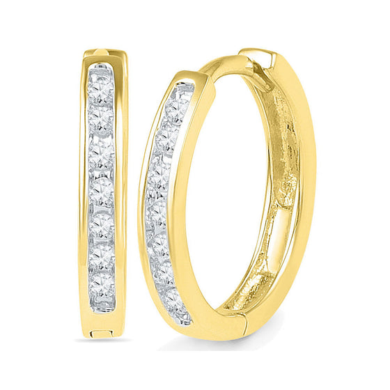 10k Yellow Gold Womens Round Channel-set Diamond Hoop Earrings 1/6 Cttw