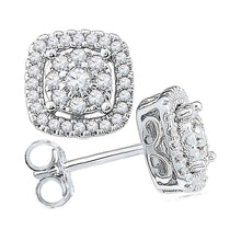  10k White Gold Womens Round Diamond Framed Square Cluster Earrings 1/2 Cttw