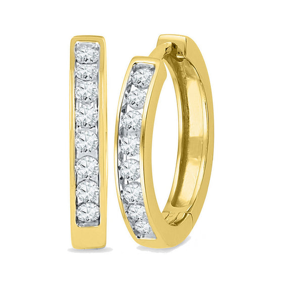 10k Yellow Gold Womens Round Diamond Hoop Earrings 1/2 Cttw