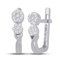  10k White Gold Womens Round Diamond Flower Cluster Hoop Earrings 1/4 Cttw