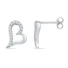  10k White Gold Womens Round Diamond Heart Earrings 1/10 Cttw