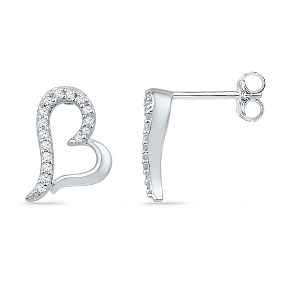 10k White Gold Womens Round Diamond Heart Earrings 1/10 Cttw