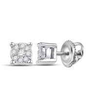  10k White Gold Womens Round Diamond Cluster Earrings 1/10 Cttw