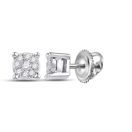 10k White Gold Womens Round Diamond Cluster Earrings 1/10 Cttw